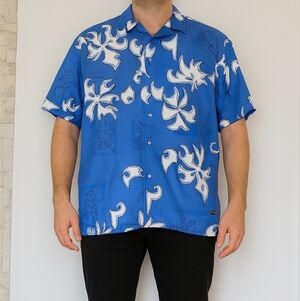 Vintage Gotcha Button Down Shirt Mens Large Blue/White Short Sleeve Surfer